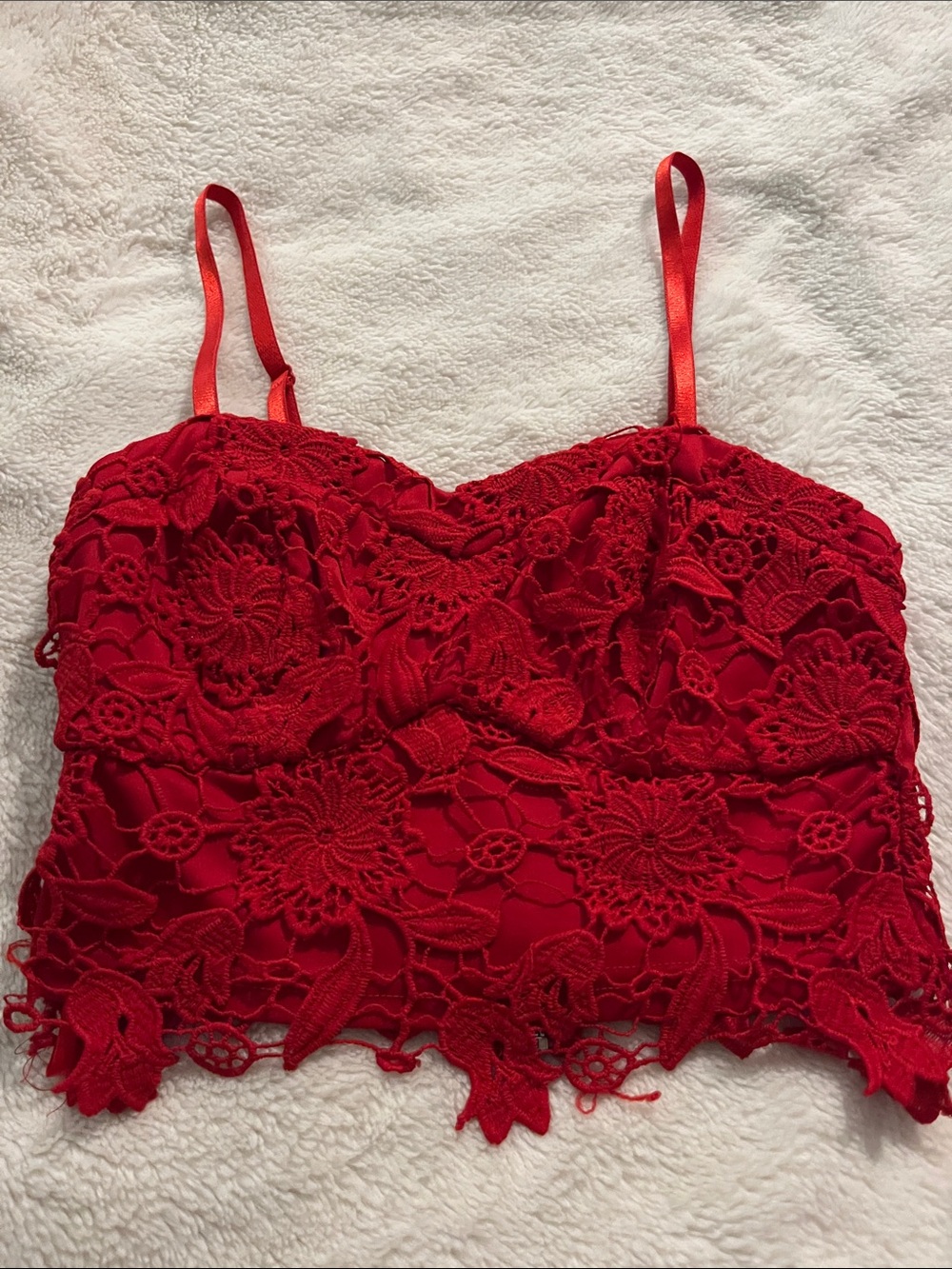Charlotte Russe Red Lace Cropped Camisole